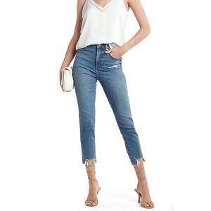 EXPRESS Super High Waisted Ripped Raw Step Hem Supersoft Mom Denim Jeans Size 6